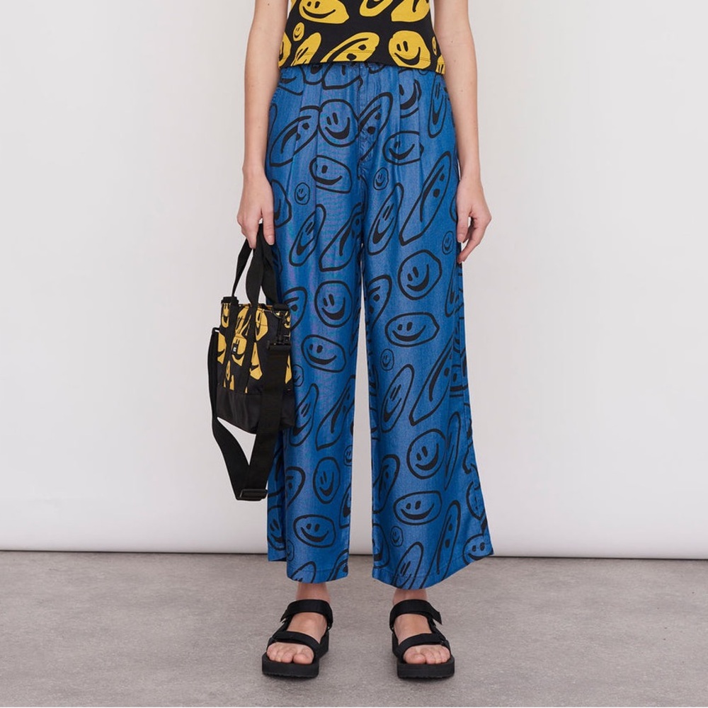 Lazy Oaf denim Smiley Face Patterned wide leg pants